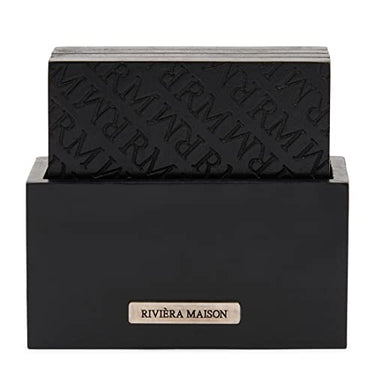 Riviera Maison coasters, glass coasters, square coasters with holder - RM Identity Coasters - MDF - Black - (LxWxH) 10.5x11.5x5 on sale